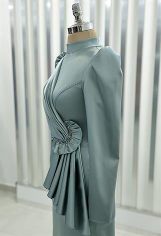 Aysha Pencil Evening Dress Mint With Drape And Stone Detail