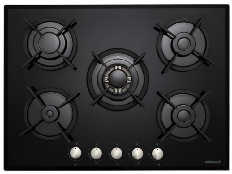 Eminçelik EC-AH 2250 BW BG70 (22 385) Ankastre 70 cm Siyah Cam Ocak (Woklu)