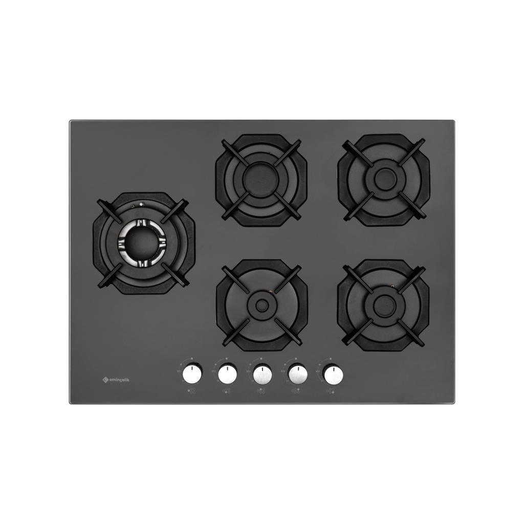 Eminçelik  EC-AH 2250 SBW BG70 Ankastre 70CM 5 Gözlü Siyah Cam Ocak 