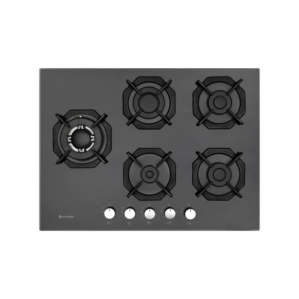 Eminçelik  EC-AH 2250 SBW BG70 Ankastre 70CM 5 Gözlü Siyah Cam Ocak 
