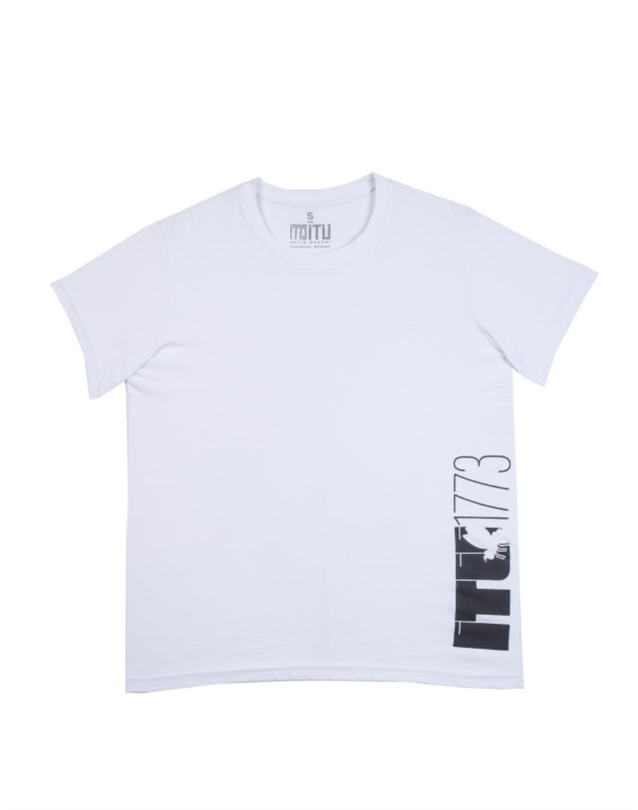 1773İtu.store Yan Arı Baskı T-Shirt Beyaz