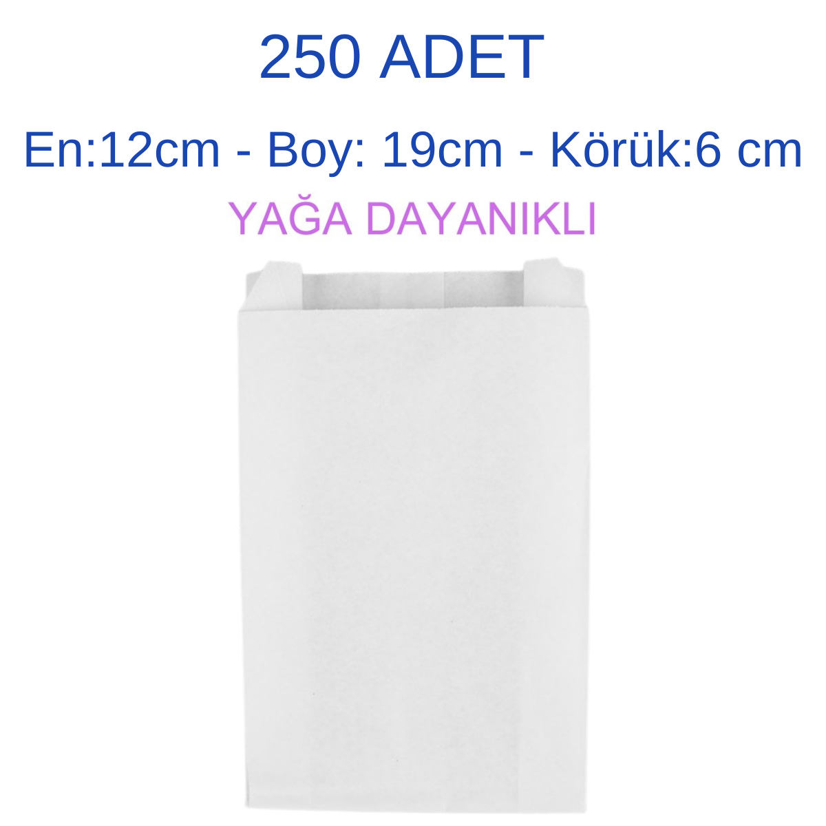 Adetli Kese Kağıdı250 Adet 12x19x6 Yağlı Kese Kağıdı, Patates, Cips, Sandviç, Börek, Poğaça, Popcorn, Kurabiye, Hediye