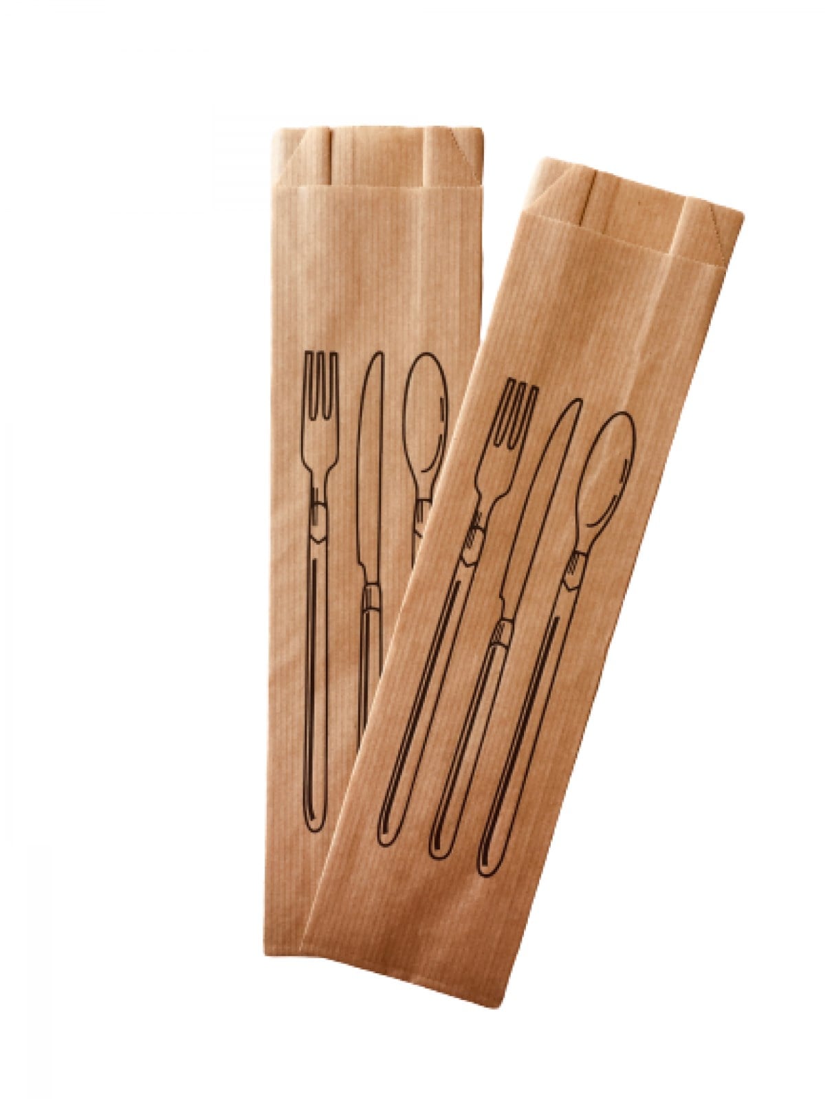 Baskılı Körüklü Kaşık - Çatal - Bıçak Kesekağıdı-Kahverengi Şamua Kağıt-(En:7cm/Boy:27cm/Körük:4cm)