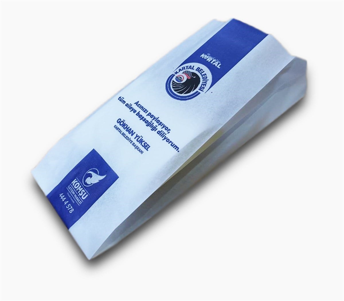 Baskılı Orta Boy Tek Ekmek Kesekağıdı-Beyaz Sülfit Kağıt-(En:15cm/Boy:39cm/Körük:8cm)