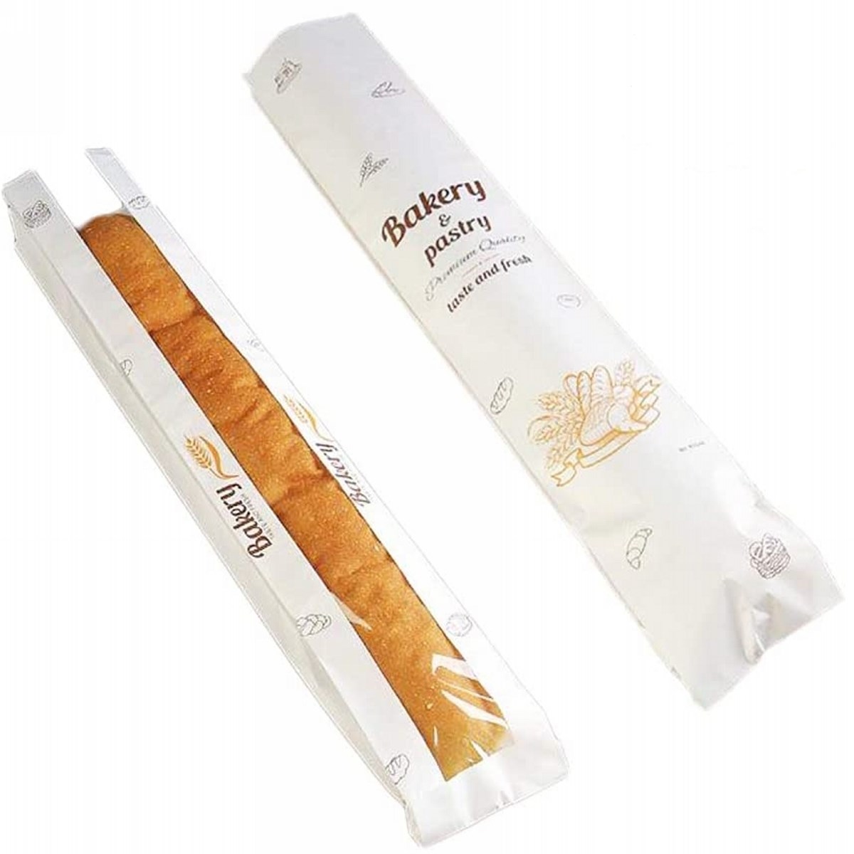 Baskılı Pencereli Baget Ekmek Kesekağıdı-Beyaz Sülfit Kağıt-(En:9,5cm/Boy:59cm/Körük:5cm+Pencere)