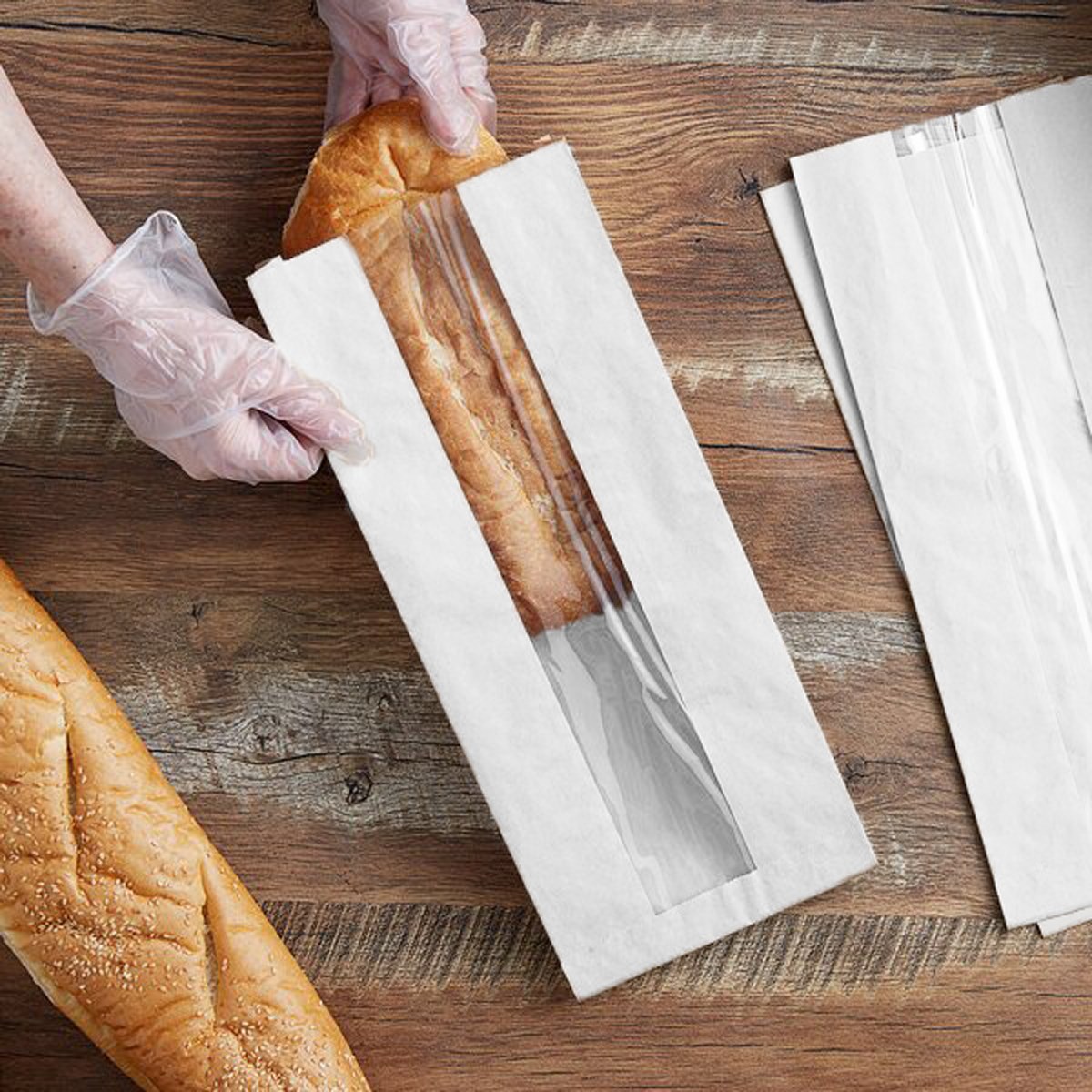 Baskılı Pencereli Normal Boy Tek Ekmek Kesekağıdı-Beyaz Sülfit Kağıt-(En:15cm/Boy:31cm/Körük:8cm+Pencere)