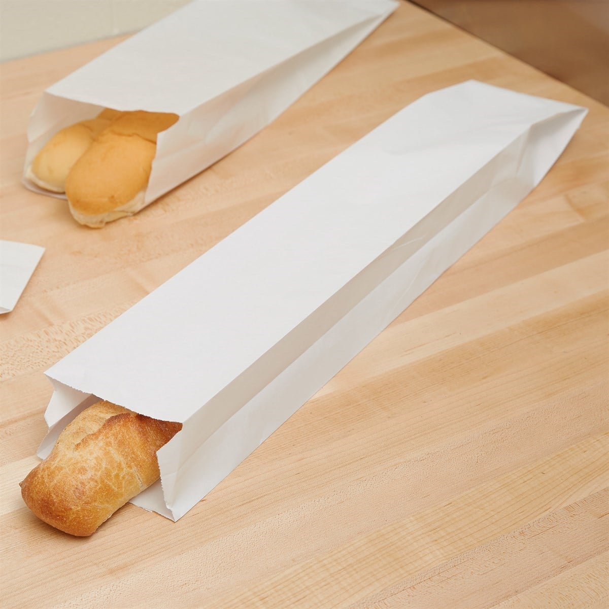 Baskısız Baget Ekmek Kesekağıdı-Beyaz Sülfit Kağıt-(En:9,5cm/Boy:59cm/Körük:5cm)