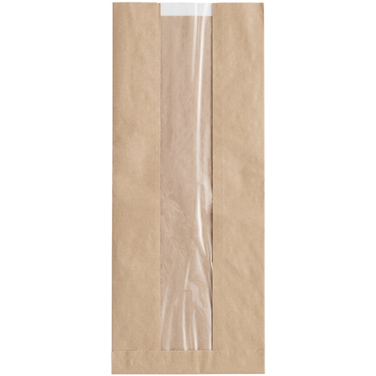 Baskısız Pencereli Çift Ekmek Kesekağıdı-Kahverengi Şamua Kağıt-(En:20cm/Boy:44cm/Körük:10cm+Pencere)