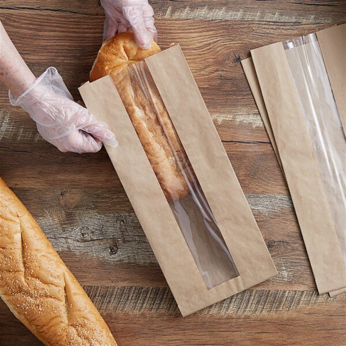 Baskısız Pencereli Orta Boy Tek Ekmek Kesekağıdı-Kahverengi Şamua Kağıt-(En:15cm/Boy:39cm/Körük:8cm+Pencere)
