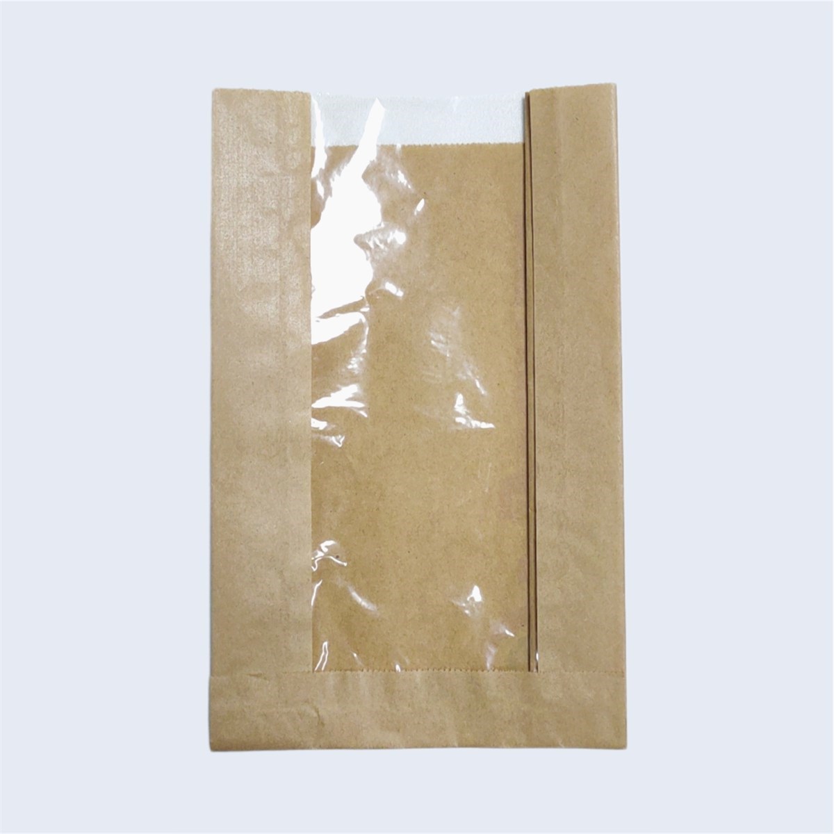 Baskısız Pencereli Simit Kesekağıdı-Kahverengi Şamua Kağıt-(En:15cm/Boy:23cm/Körük:8cm+Pencere)