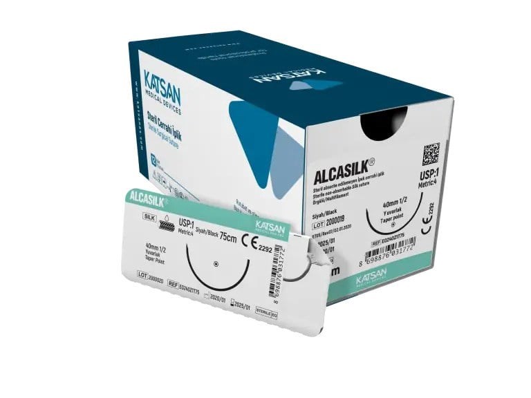 Katsan Alcasilk Cerrahi İpek (Emilemeyen) İplik İğneli 75 CM 12li Paket