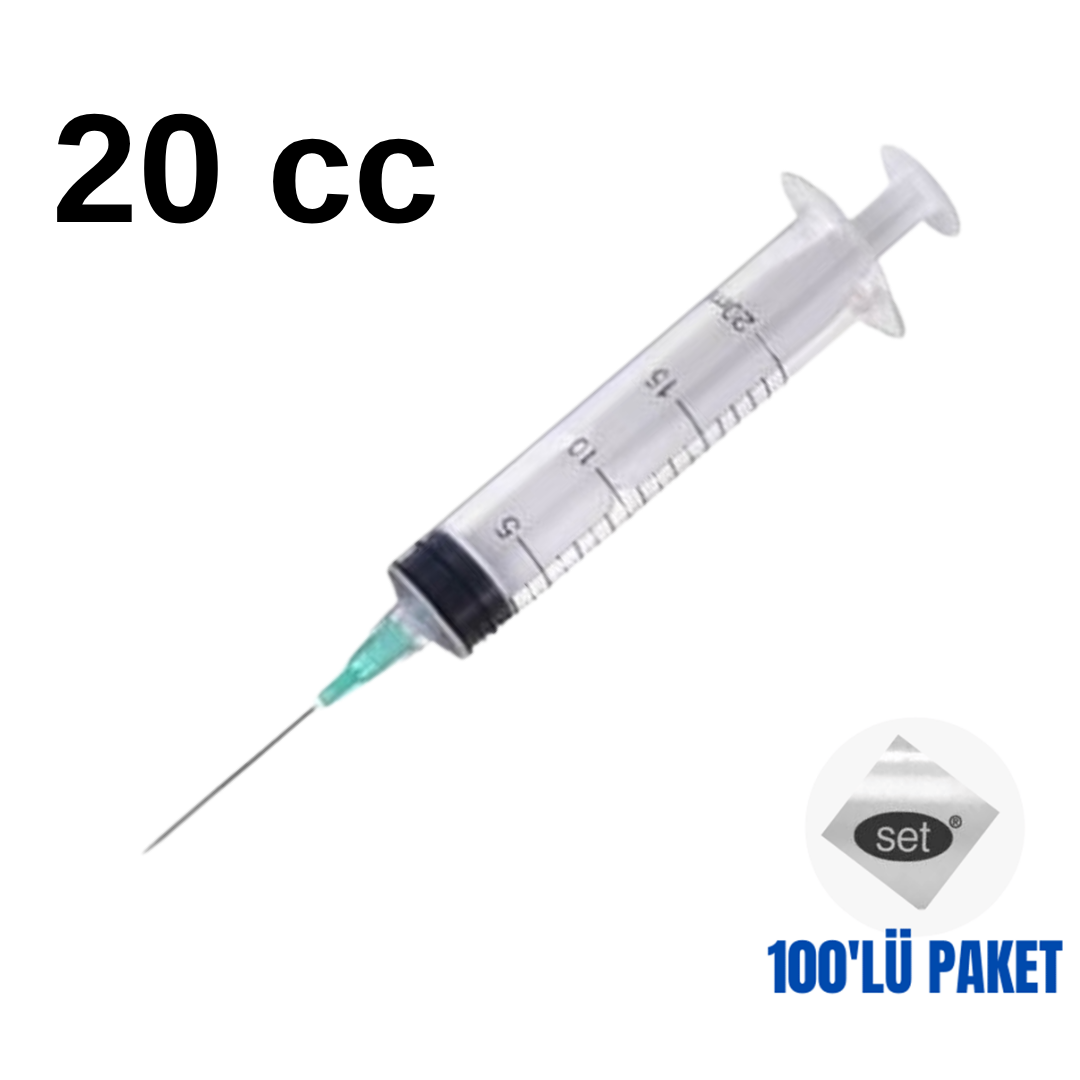 Set Enjektör 20 cc 2 Parça  Yeşil  Uçlu 100 lü paket