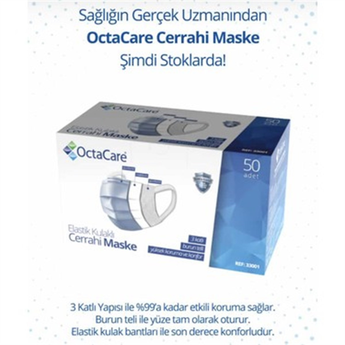 Maske Yumuşak Bantlı 3 Katlı (Meltblownlu)  50li 