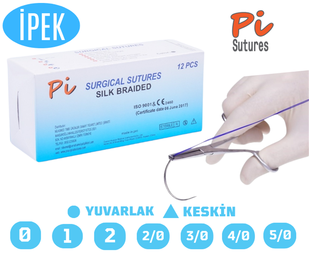 Cerrahi İpek (Emilemeyen) 75 CM İplik İğneli 12'li
