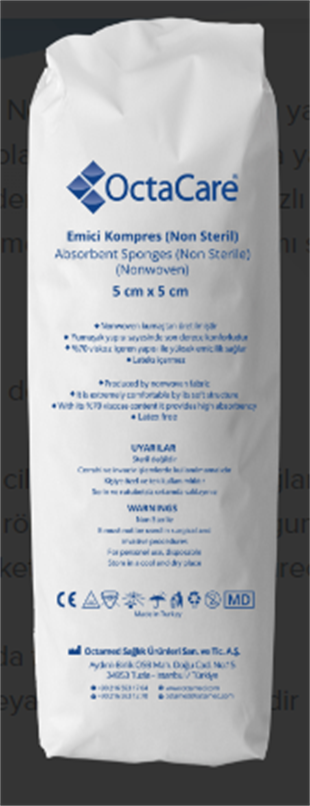 Octacare Nonsteril Spanç 5cm*5cm  8 Kat 100 lü Paket 