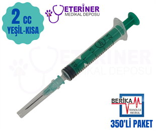 Berika 2 CC 3 Parça (Contalı) Kısa ve Yeşil Uçlu Enjektör 350lü Paket