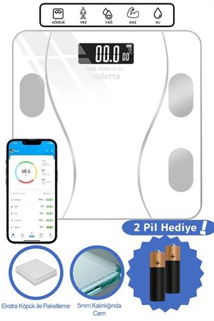 valletta Maestro Pil Hediyeli Dijital Baskül Yağ Su Kas Vücut Kitle Endeksi Kilo Ölçer 