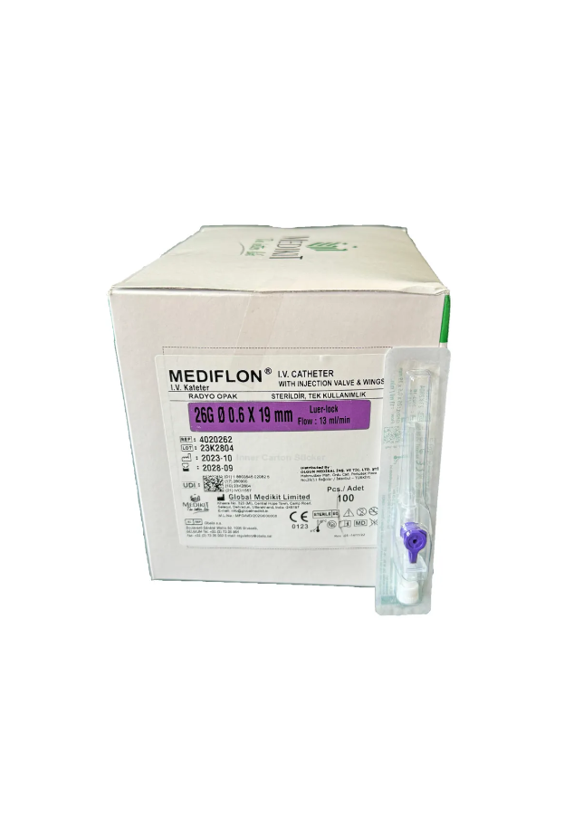 Mediflon Branül (intraket) 100 'lü Paket 26G Mor