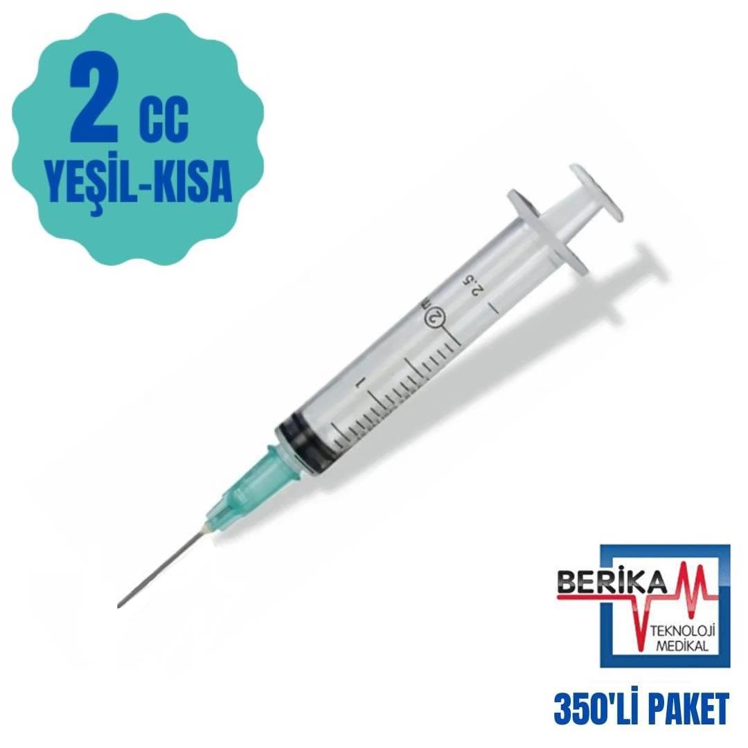 Berika 2 CC 3 Parça (Contalı) Kısa ve Yeşil Uçlu Enjektör 350'lü Paket
