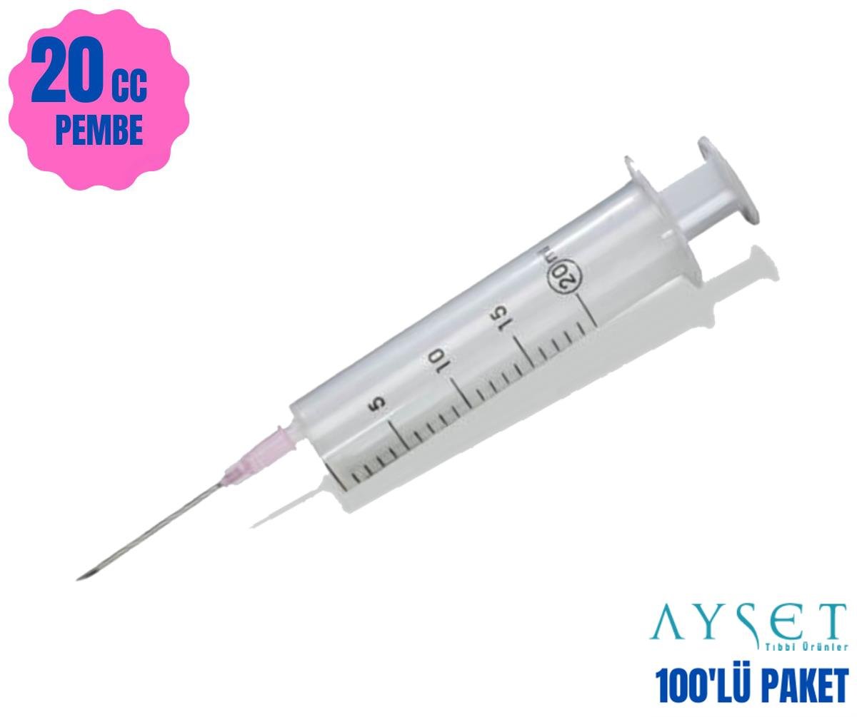 Ayset 20 CC 2 Parça Pembe Uçlu Enjektör 100'lü Paket