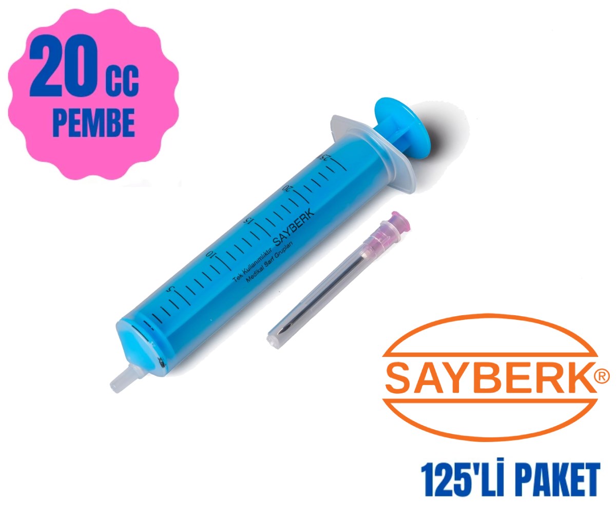 Sayberk 20 CC 3 Parça (Contalı) Pembe Uçlu Enjektör 125'li Paket