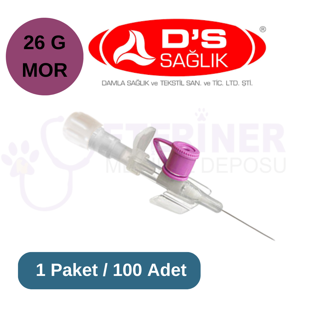 Damla Sağlık Branül (ıntraket)  100 lü Paket  26G Mor