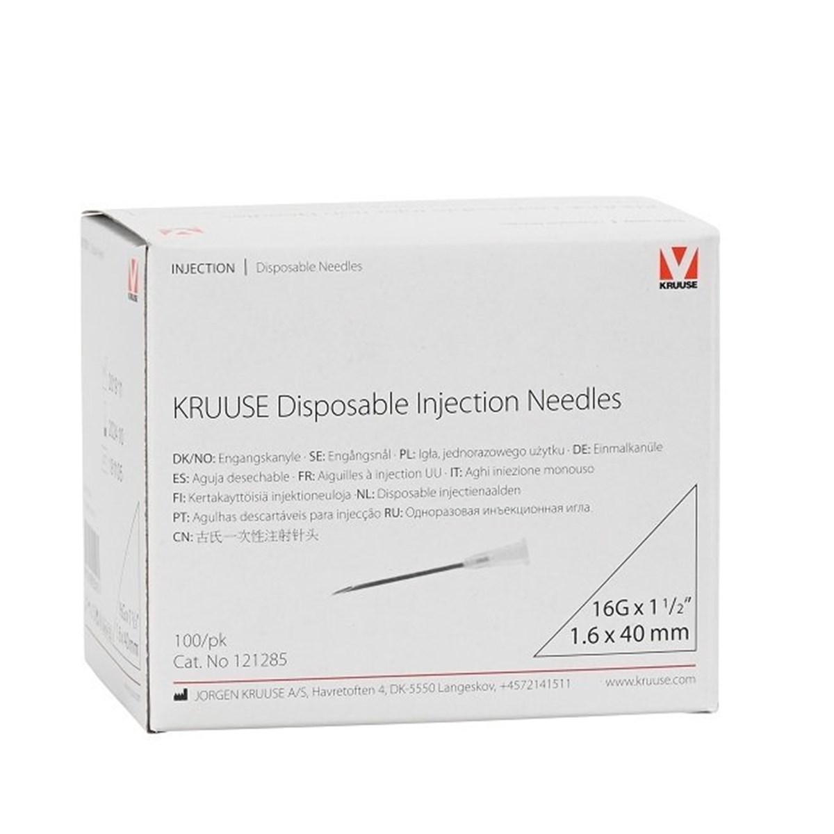 KRUUSE Enjektör İğnesi 1.6 x 40 mm. Beyaz (16G x 1½) - 100/pk  