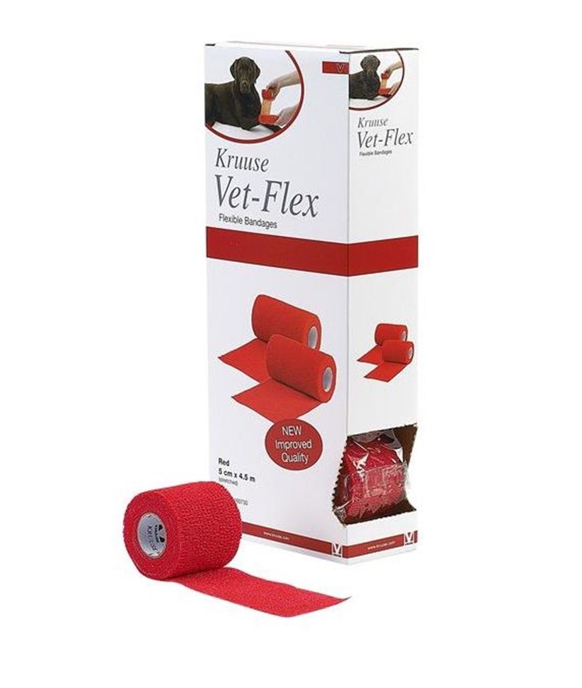 KRUUSE Vet-Flex Yapışkanlı Bandaj. 5cm x 4.5 metre. Kırmızı ( 10'lu Paket )
