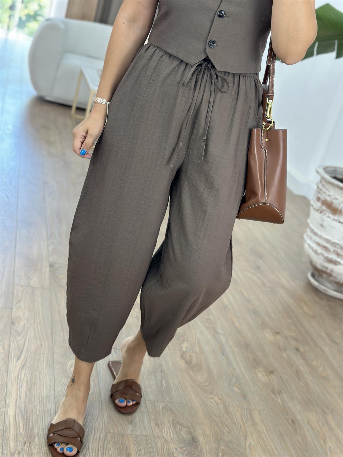 %100 Cotton Yelekli Pantolon Takım - Kahverengi