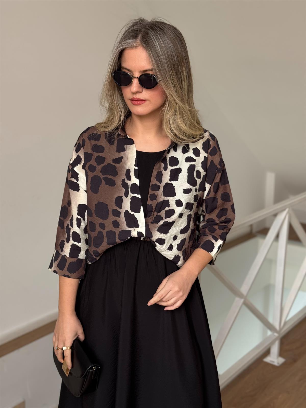  Gömlek Detaylı Midi Elbise - Kahverengi