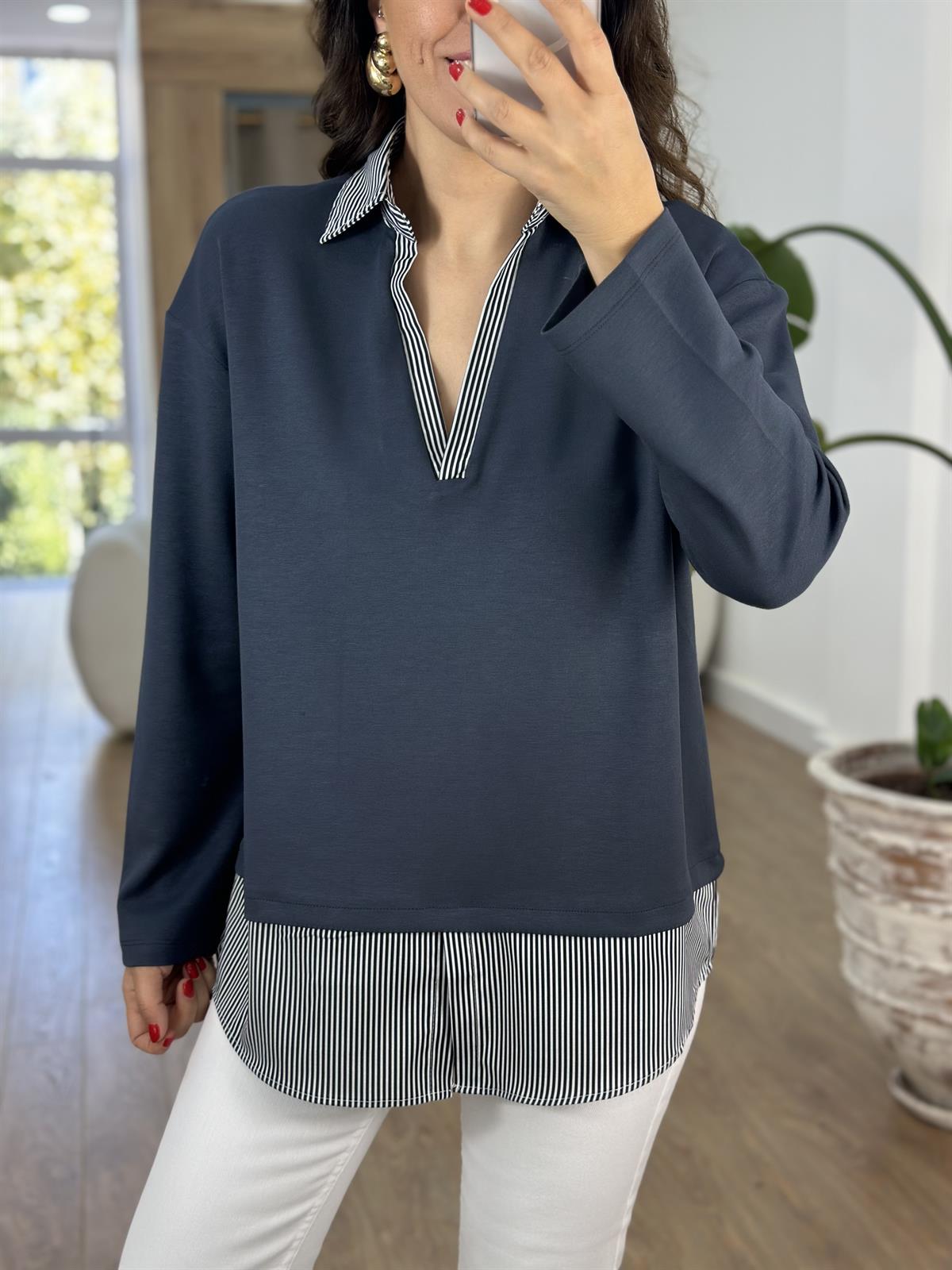  Gömlek Detaylı Modal Sweatshirt - Füme