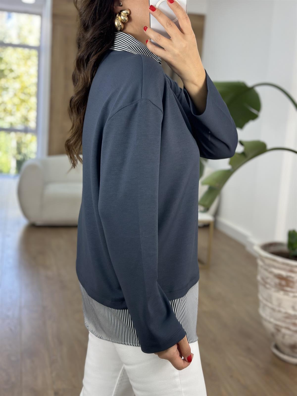  Gömlek Detaylı Modal Sweatshirt - Füme