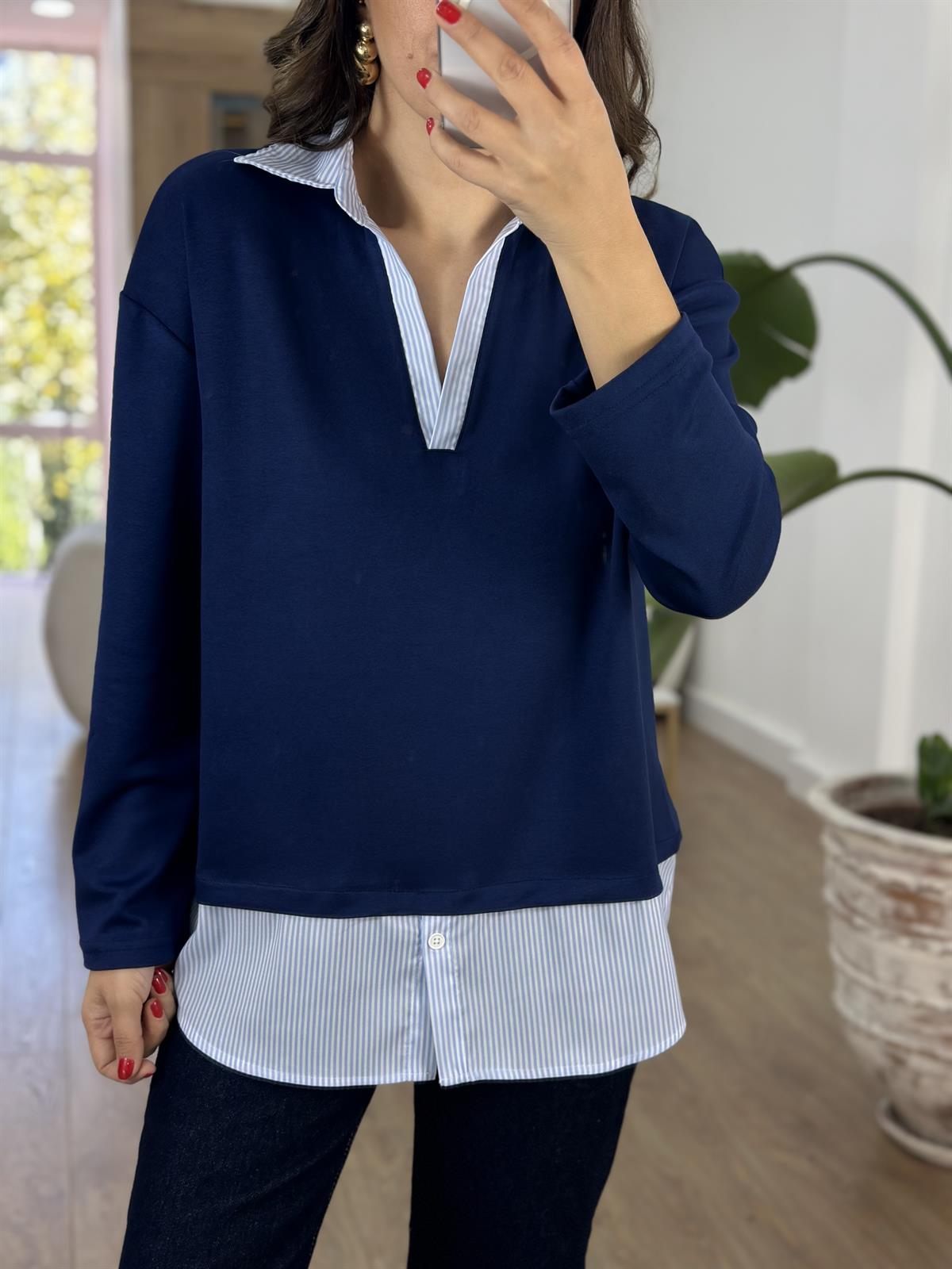  Gömlek Detaylı Modal Sweatshirt - Lacivert