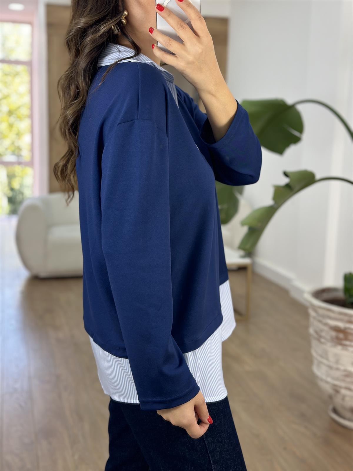  Gömlek Detaylı Modal Sweatshirt - Lacivert