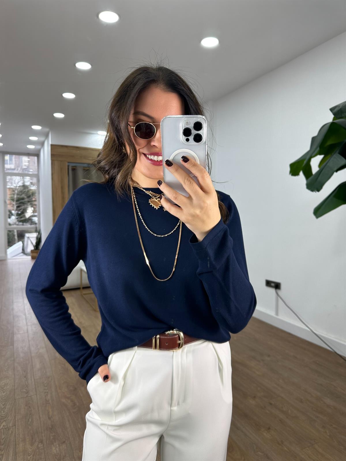  Orijinal Marka Bisiklet Yaka Triko Bluz- Lacivert