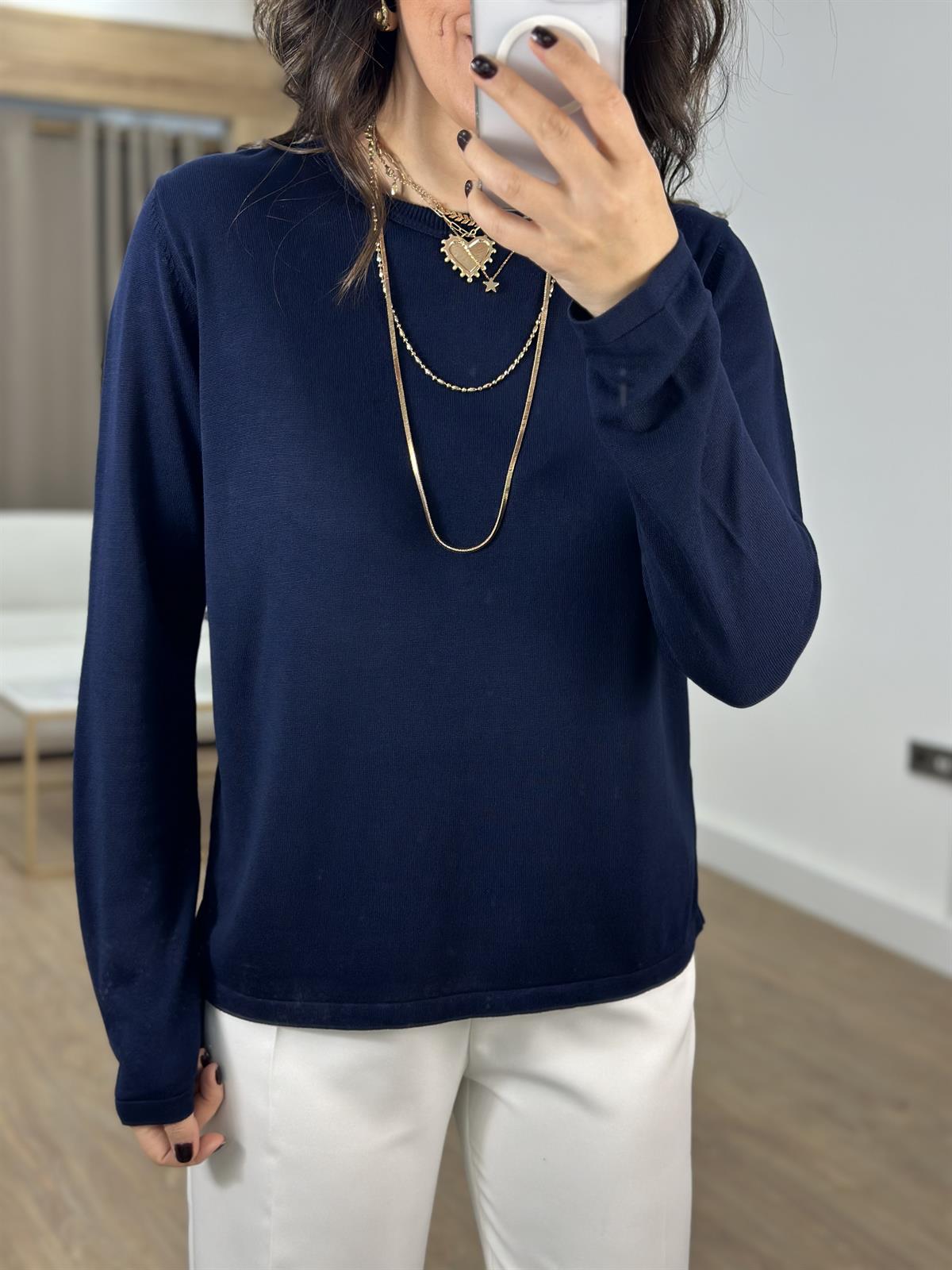  Orijinal Marka Bisiklet Yaka Triko Bluz- Lacivert