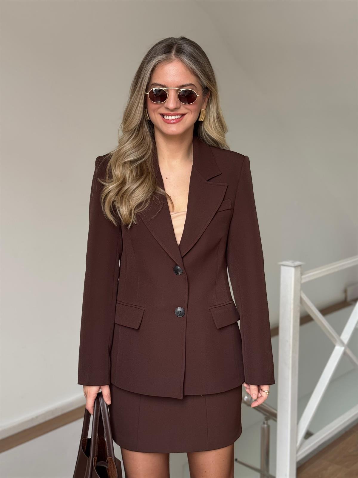 Premium Etekli Blazer Takım - Kahverengi