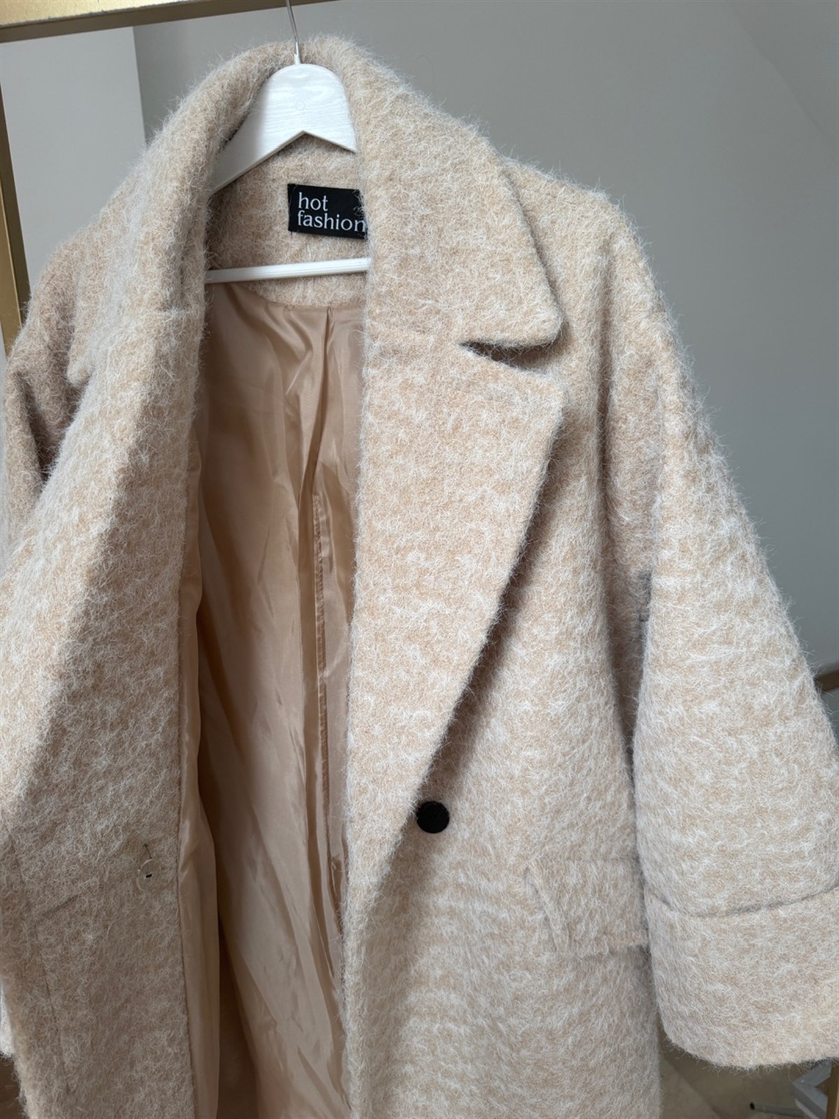 Cepli Uzun Buklet Kaban - Bej