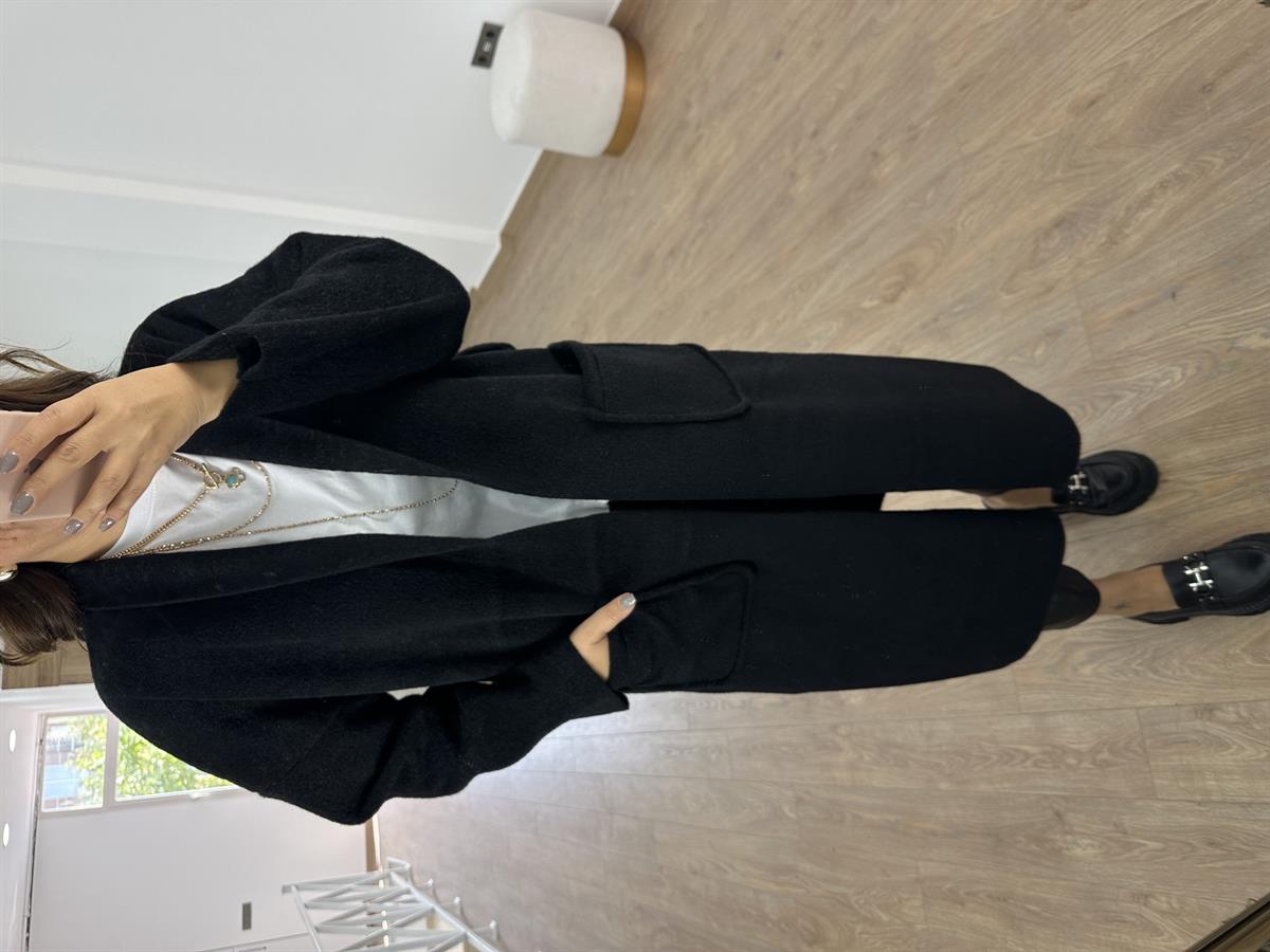 %100 Kaşe Yumoş Kaban-Siyah