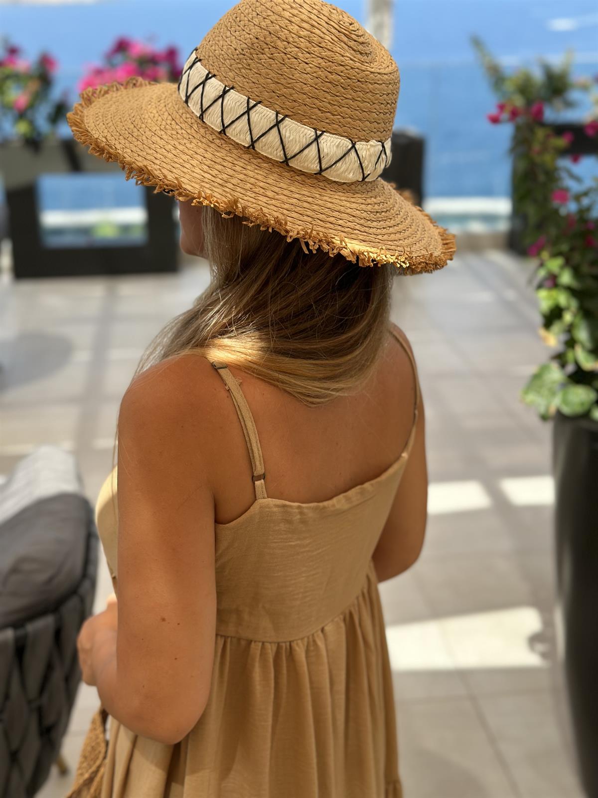 %100 Keten Askıları Ayarlanabilir Elbise - Vizon