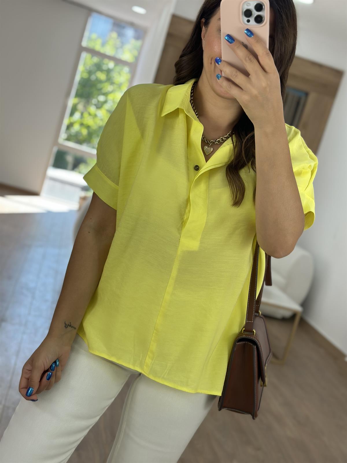 %100 Modal Arkası Düğmeli Gömlek - Sarı