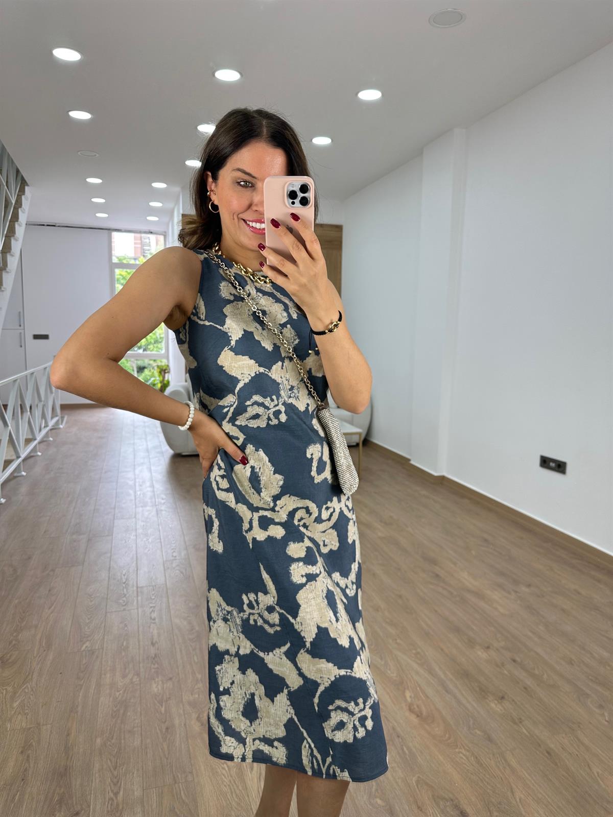 %100 Modal Kumaş Midi Boy Elbise-Antrasit