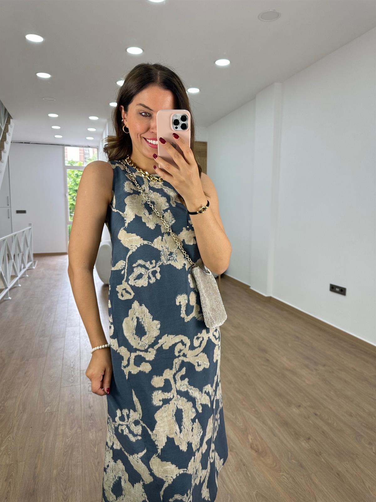 %100 Modal Kumaş Midi Boy Elbise-Antrasit