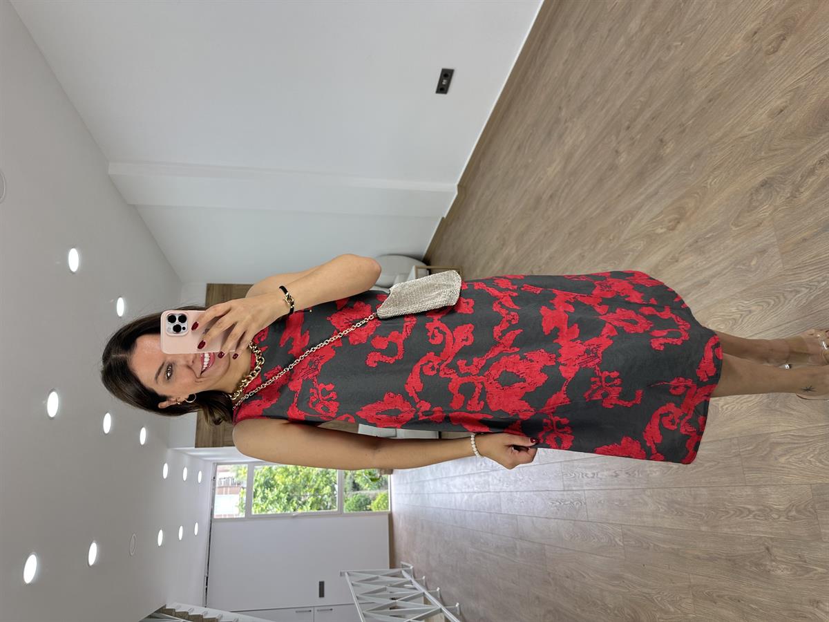 %100 Modal Kumaş Midi Boy Elbise-Kırmızı