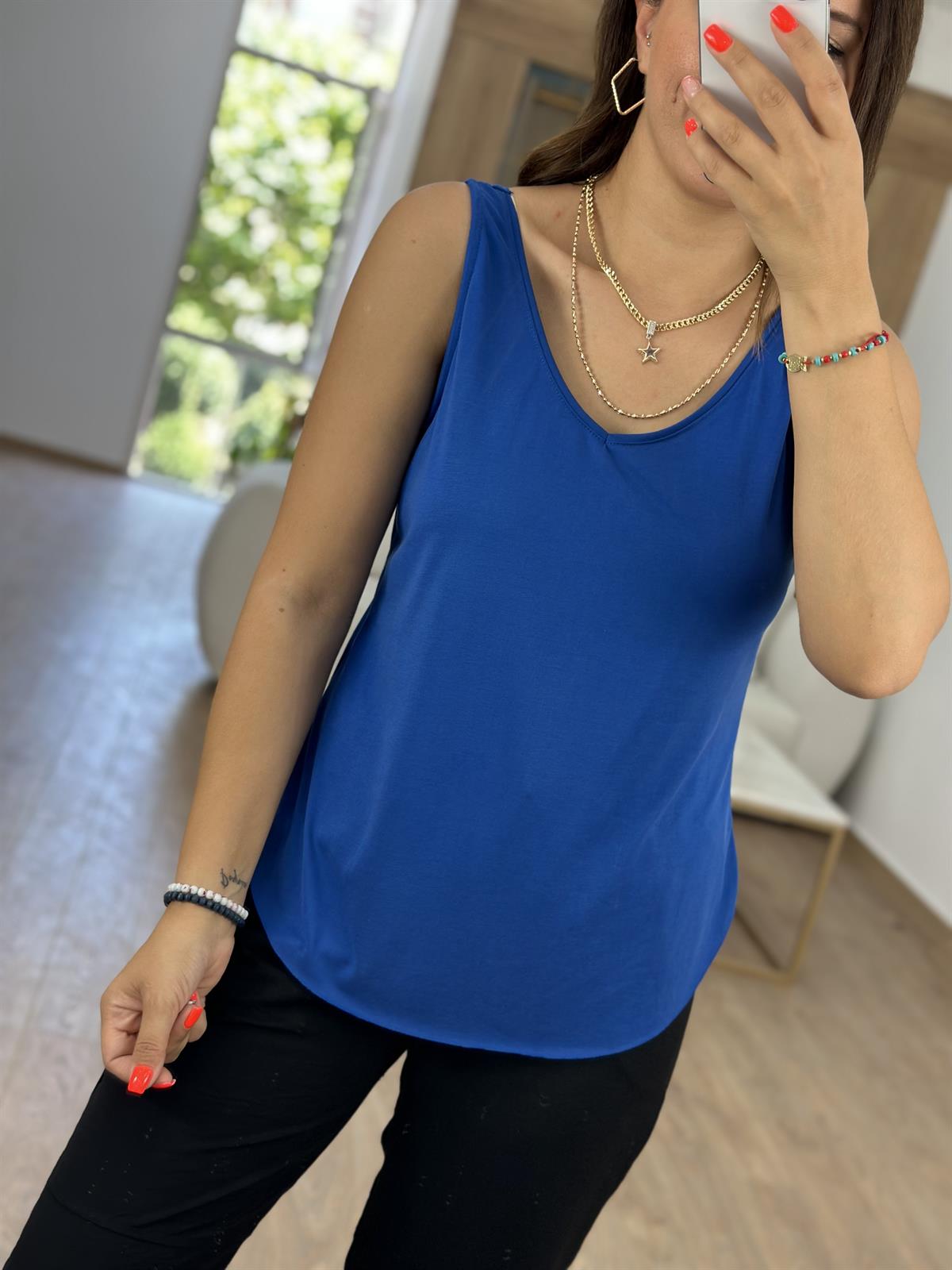 %100 Modal V Yaka Basic Tişort Saks