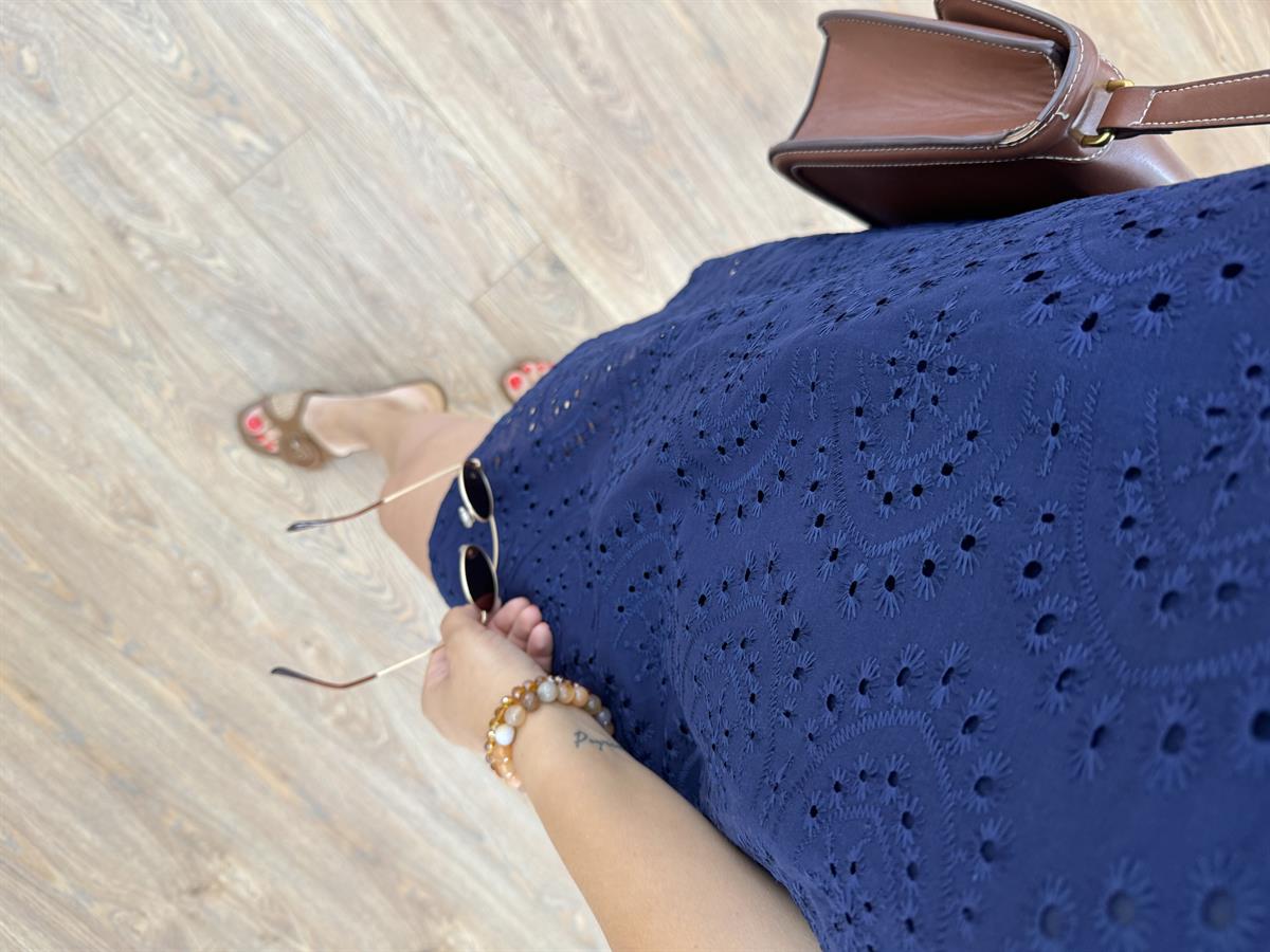 %100 Pamuk Astarlı Fisto Elbise-Lacivert