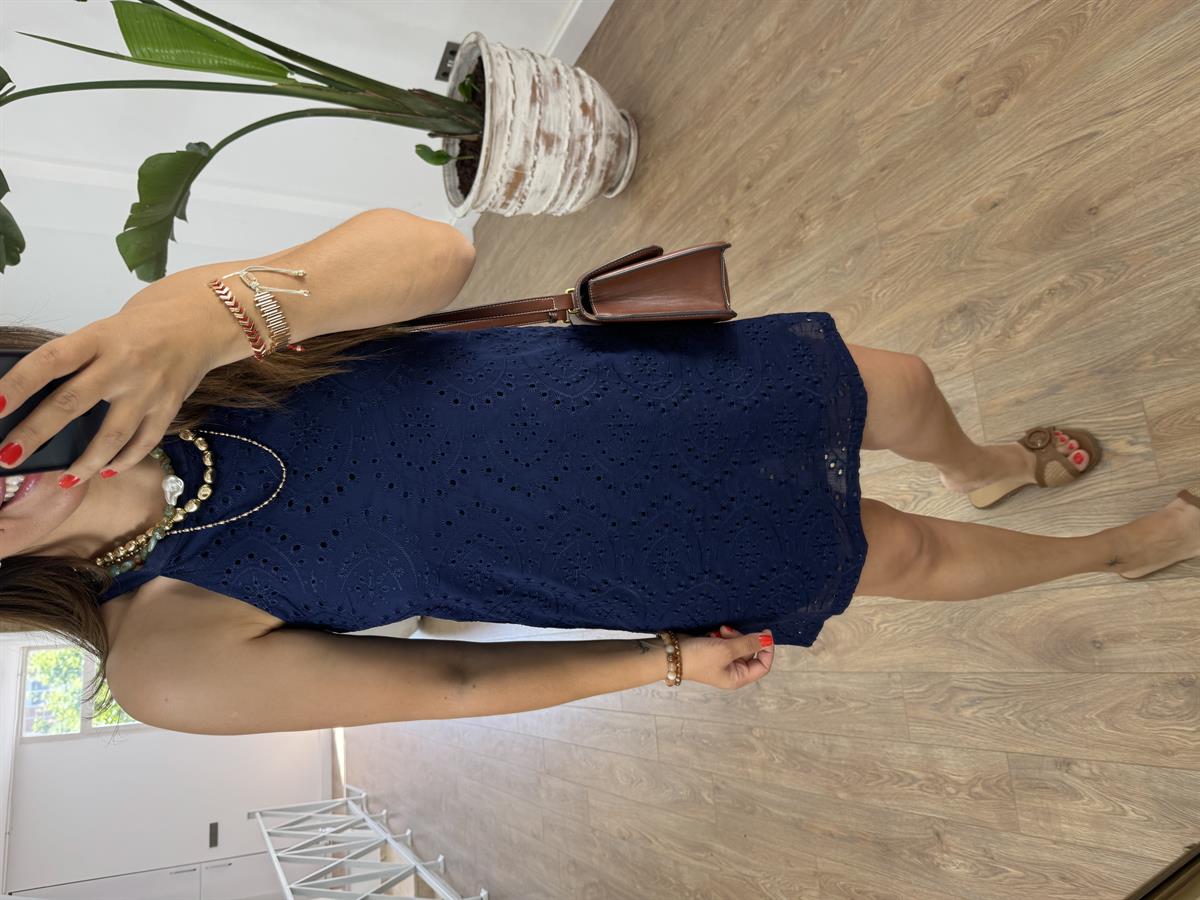 %100 Pamuk Astarlı Fisto Elbise-Lacivert