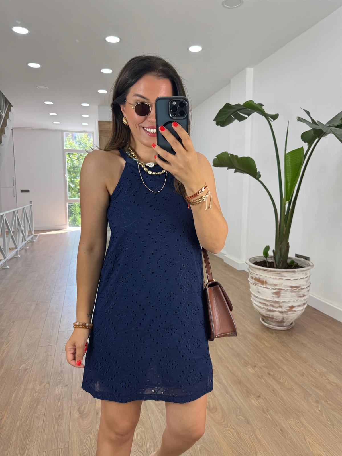 %100 Pamuk Astarlı Fisto Elbise-Lacivert