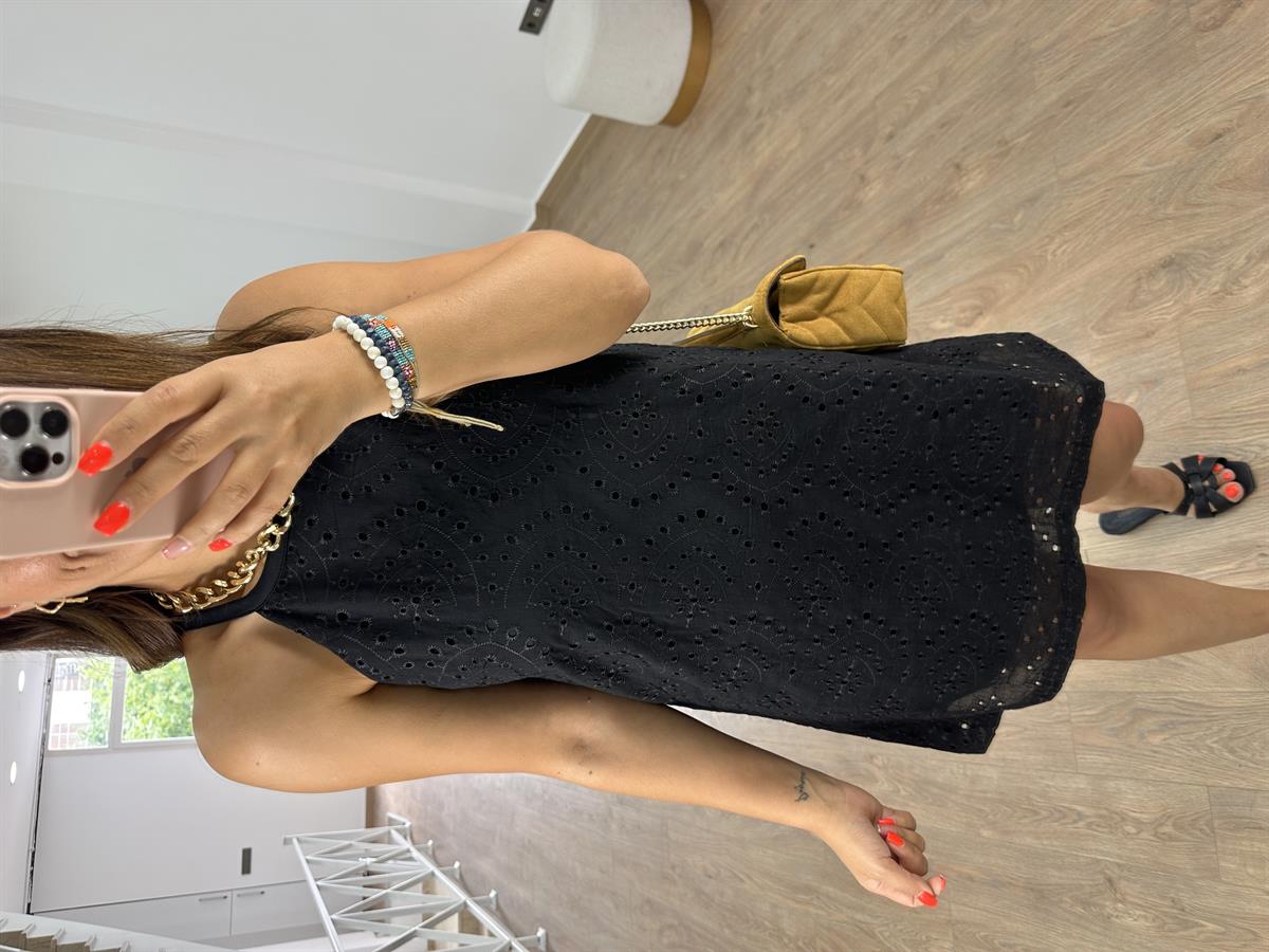 %100 Pamuk Astarlı Fisto Elbise-Siyah