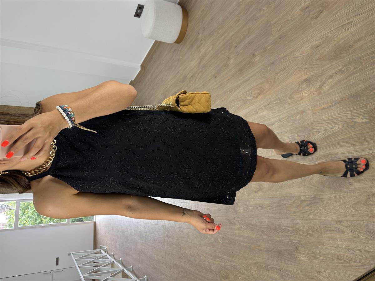 %100 Pamuk Astarlı Fisto Elbise-Siyah